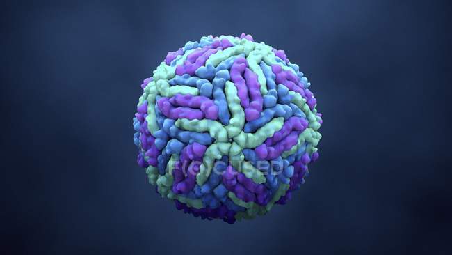 Virus Zika partícula azul, ilustración digital . - foto de stock