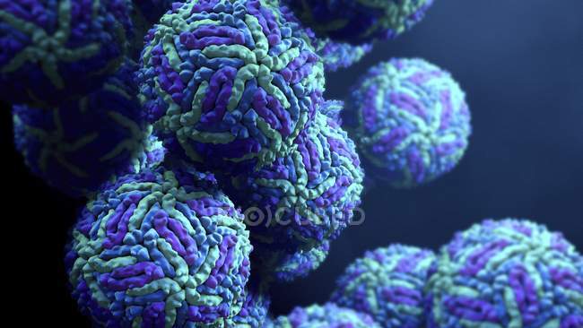 Zika virus blaue Partikel, digitale Illustration. — Stockfoto
