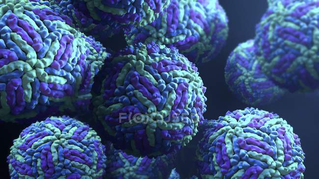 Zika virus blaue Partikel, digitale Illustration. — Stockfoto