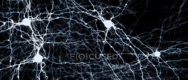 Structure abstraite du réseau neuronal sur fond sombre, illustration numérique
. — Photo de stock