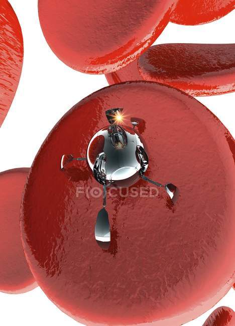 Nanomachinas que trabajan en glóbulos rojos, ilustración digital. - foto de stock