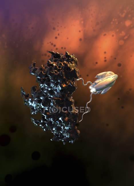 Nanomachine attacking cancer cells, digital illustration — Stock Photo