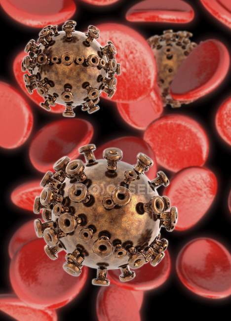 HIV vírus da imunodeficiência humana na corrente sanguínea, ilustração digital — Fotografia de Stock