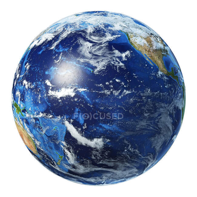 Océano Pacífico vista del globo terráqueo, ilustración 3d detallada y fotorrealista . - foto de stock