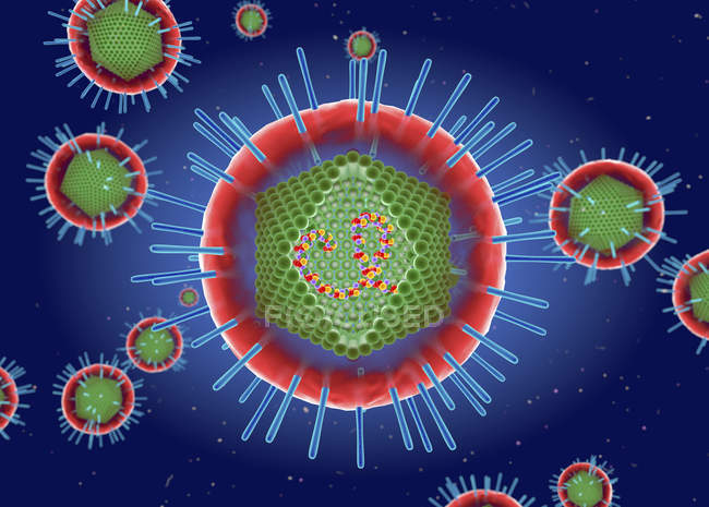 Людські Т-лімфотропні вірусні частки, цифрова концептуальна ілюстрація. — Stock Photo