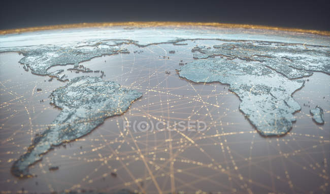 Digitale Darstellung des globalen Netzwerks über den Planeten Erde, weltweites Konnektivitätskonzept. — Stockfoto