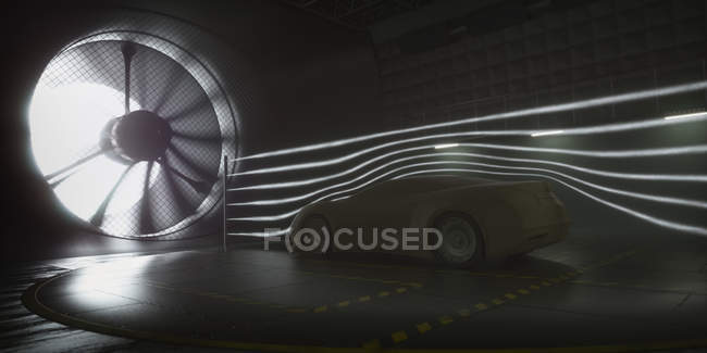 Современный автомобиль в аэродинамической трубе, цифровая иллюстрация . — стоковое фото