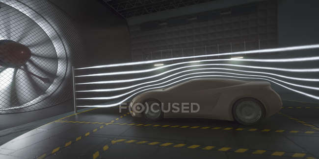 Carro moderno em túnel de vento, ilustração digital . — Fotografia de Stock
