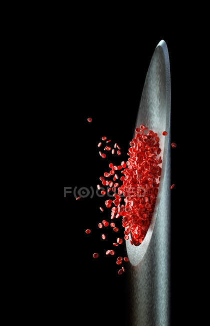 Aguja hipodérmica y sangre, ilustración por computadora - foto de stock
