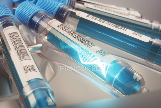 Genetische Forschung, konzeptionelle Illustration. Dna (Desoxyribonukleinsäure) -Molekül in Blutprobenröhrchen in einer Zentrifuge. — Stockfoto