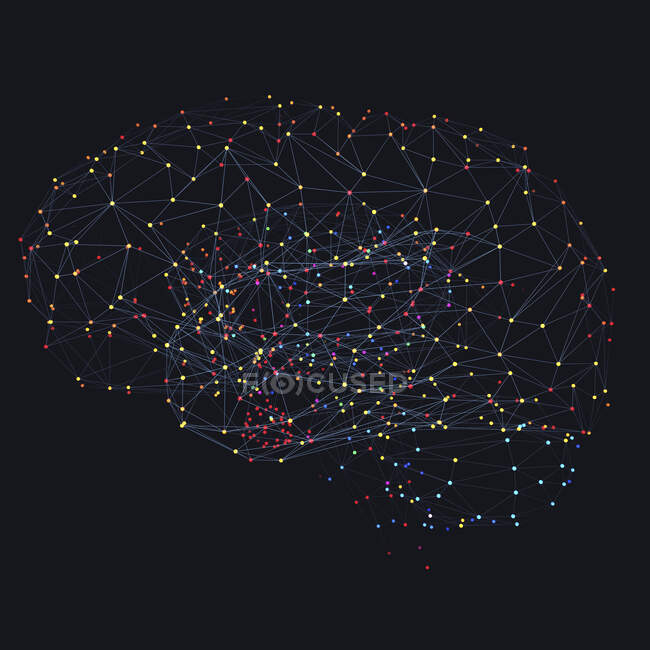 Il cervello umano rappresentato da punti luce collegati da linee, illustrazione 3d
. — Foto stock