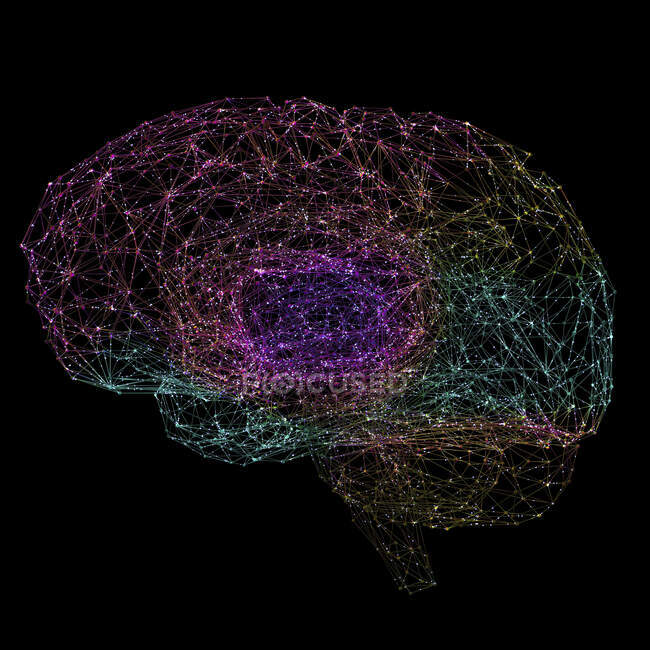 O cérebro humano representado por pontos de luz ligados por linhas, ilustração 3d
. — Fotografia de Stock