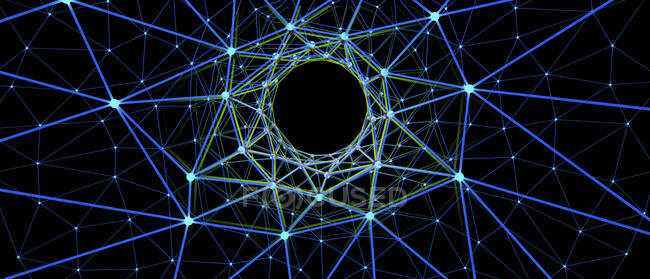 Abstrakte Darstellung eines Wurmlochs bestehend aus Linien und Punkten, 3D-Illustration. — Stockfoto