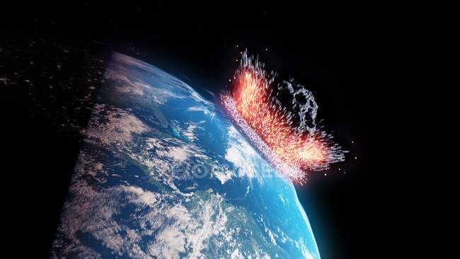 Asteroid impacting Earth, computer illustration — Stock Photo