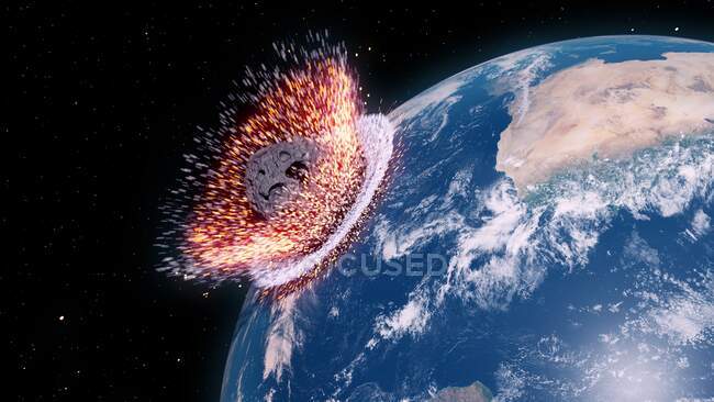 Asteroide impatto Terra, illustrazione del computer — Foto stock