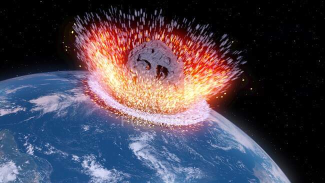 Asteroid, der die Erde trifft, Computerillustration — Stockfoto