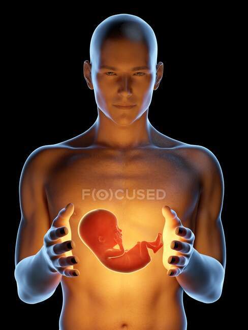 Homme tenant un fœtus, illustration informatique . — Photo de stock