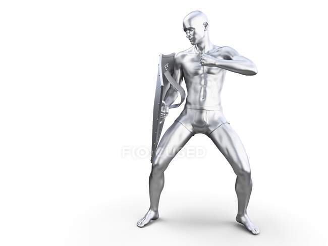 Hombre en pose defensiva, ilustración por computadora - foto de stock