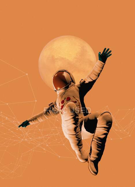 Астронавт с далёкой планетой, иллюстрация. — стоковое фото