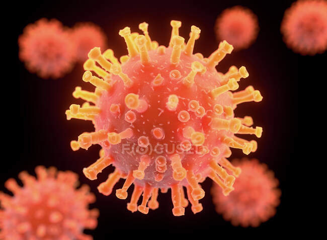 Coronavirus, illustration. Les coronavirus causent des infections des voies respiratoires chez l'humain et sont liés au rhume, à la pneumonie et au SRAS.. — Photo de stock