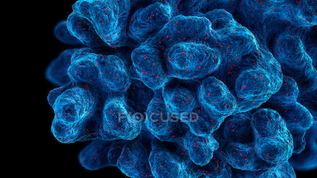 Cell infected with virus particles causing a programmed cell death, 3d illustration — Stock Photo
