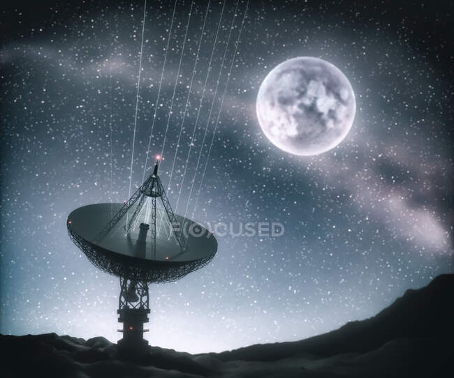 Satellite dish and Moon, illustration. — Stock Photo