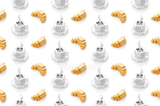 Tazas de café y croissants, ilustración. - foto de stock
