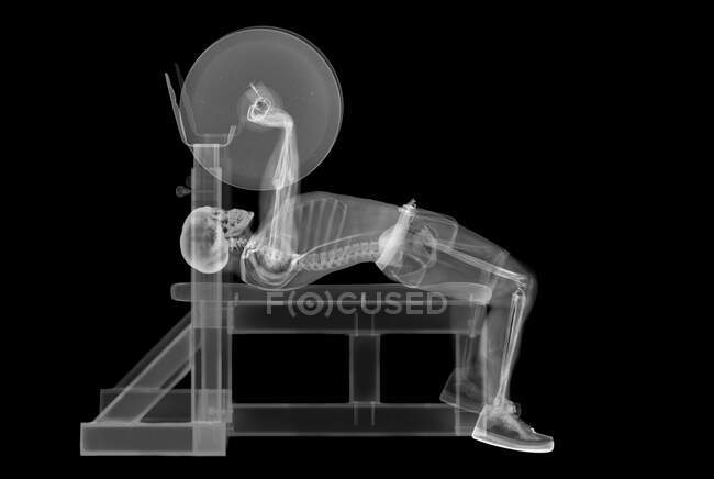 Weightlifter skeleton bench press, X-ray. — Stock Photo