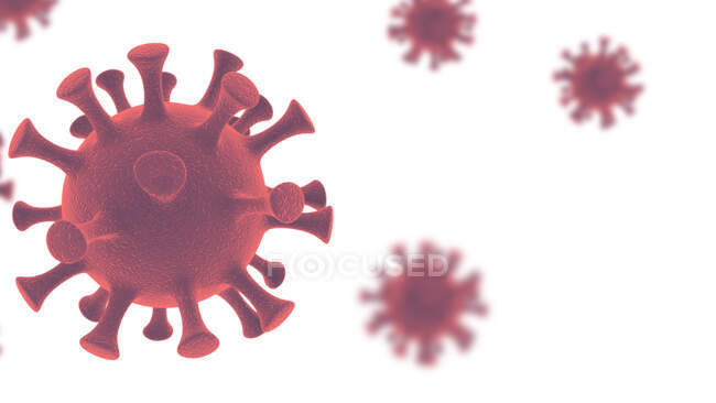 Particules de coronavirus, illustration informatique. Différentes souches de coronavirus sont responsables de maladies telles que le rhume, la gastro-entérite et le SRAS (syndrome respiratoire aigu sévère).) — Photo de stock