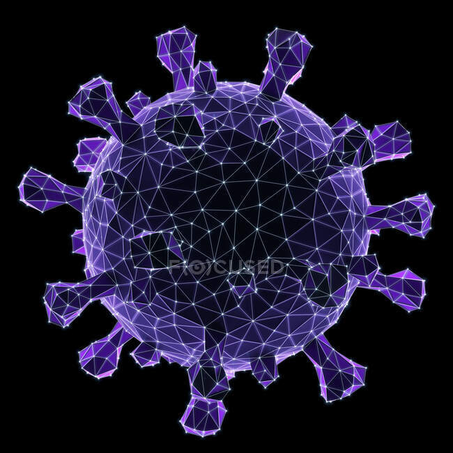 Particule de coronavirus Covid-19, illustration. Le nouveau coronavirus SRAS-CoV-2 est apparu à Wuhan, en Chine, en décembre 2019. Le virus provoque une légère maladie respiratoire (Covid-19) qui peut se développer en pneumonie et être mortelle dans certains cas. — Photo de stock