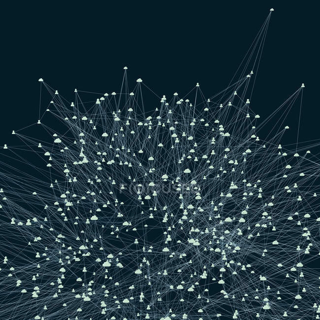 Digitales Netzwerk aus vernetztem Online-Cloud-Speicher und Nutzern, 3D-Illustration. — Stockfoto
