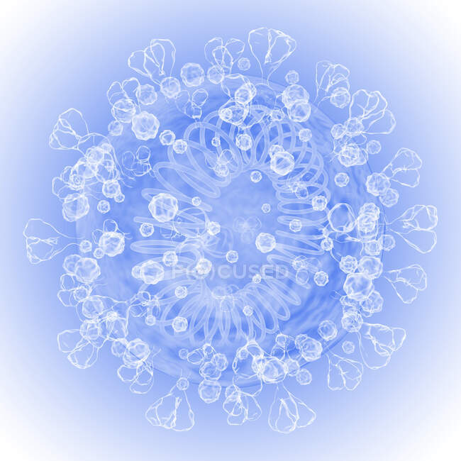Частица коронавируса Covid-19, компьютерная иллюстрация. Новый коронавирус SARS-CoV-2 (ранее 2019-CoV) появился в Ухане, Китай, в декабре 2019 года. — стоковое фото
