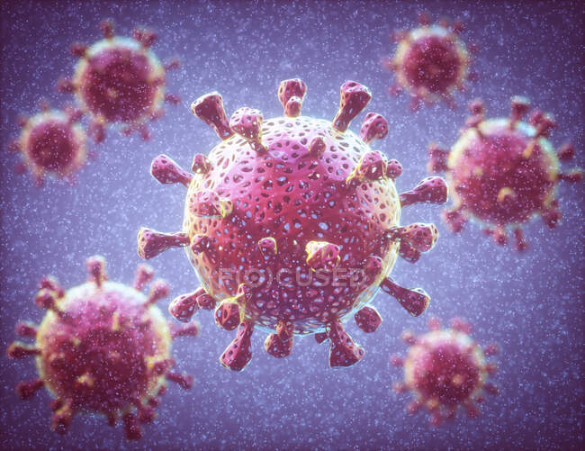 Covid-19, Coronavirus. Vários vírus covid-19 infectando o organismo humano. Imagem conceitual do vírus dentro das células humanas. — Fotografia de Stock