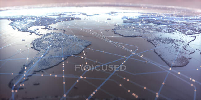 Mappa del mondo che mostra connessioni, illustrazione. — Foto stock