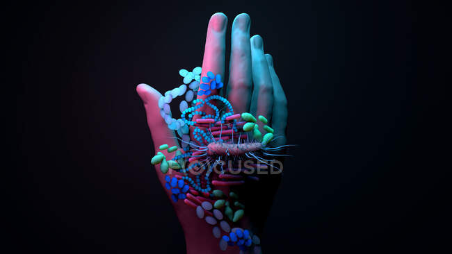 Бактерии на руке, концептуальная иллюстрация. — стоковое фото