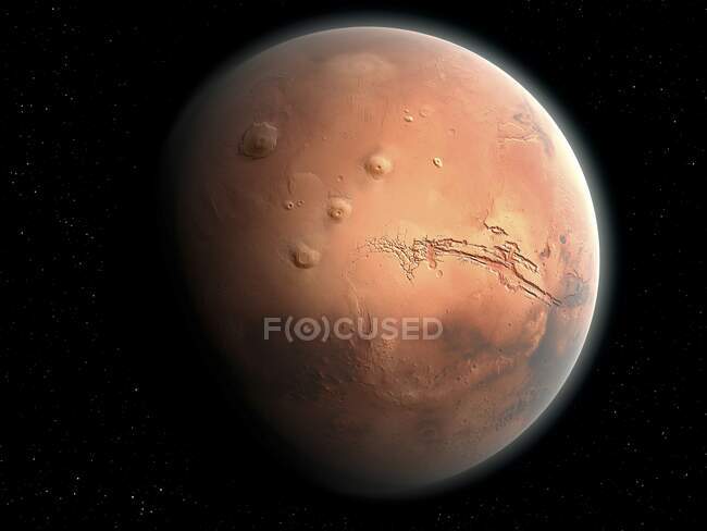 Un'impressione del Pianeta Rosso, Marte, il secondo più piccolo del Sistema Solare (dopo Mercurio) — Foto stock