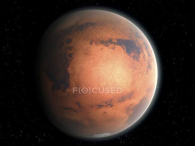 Una impresión del Planeta Rojo, Marte, el segundo más pequeño del Sistema Solar (después de Mercurio). - foto de stock