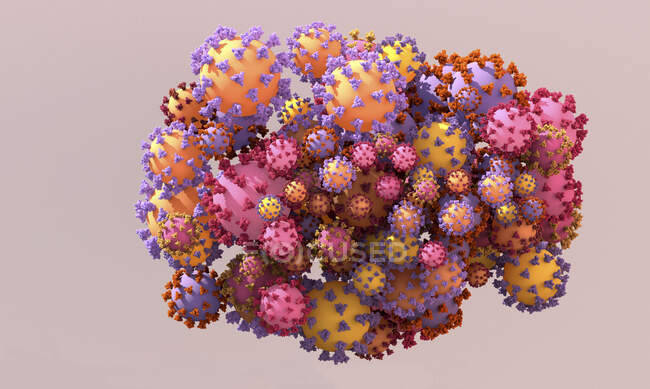 Illustrazione concettuale delle varianti del coronavirus SARS-CoV-2 con le proteine del picco varianti allegate. — Foto stock