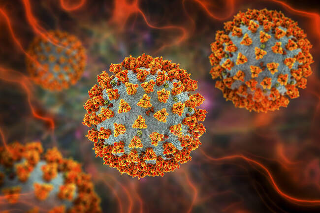 Illustration de l'ultrastructure du coronavirus SRAS-CoV-2 (auparavant 2019-nCoV) identifié pour la première fois à Wuhan, en Chine, en décembre 2019. Il s'agit d'un ARN enveloppé (acide ribonucléique) virus — Photo de stock