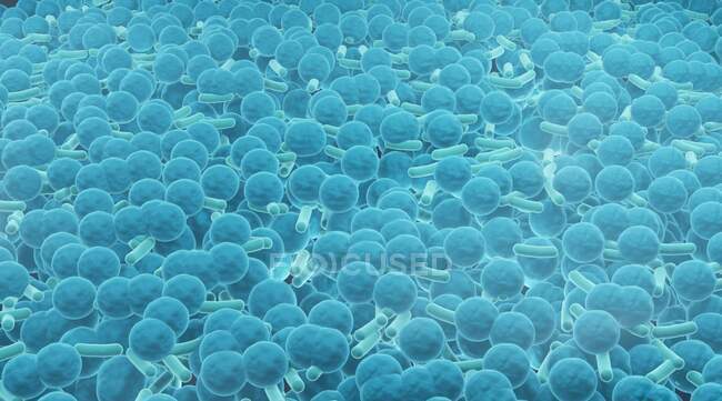 Ілюстрація стійких до антибіотиків бактерій, які утворюють біоплівки. — стокове фото