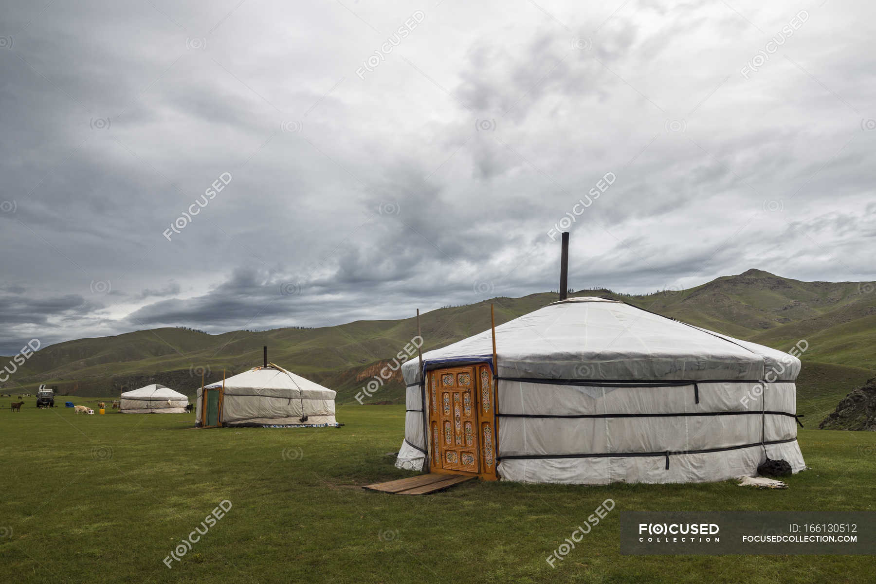 Typical nomadic tents — landscape, yurta - Stock Photo | #166130512