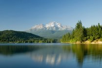 Гора Шаста отражена в спокойном озере — стоковое фото