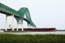 Laviolette Bridge With A Large Ship — Stock Photo