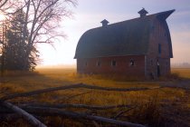 Barn Sits In Morning Mist — Stock Photo
