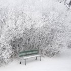 Frost und Schnee bedecken Bank — Stockfoto