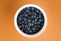 Blueberries In White Bowl On An Orange Background — Stock Photo