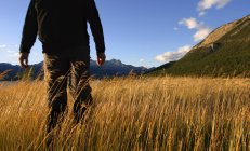 Человек ходит по траве — стоковое фото