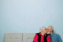 Porträt eines schönen Senioren-Paares, das zusammen sitzt — Stockfoto