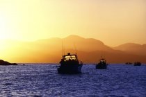 Bateaux de pêche au lever du soleil — Photo de stock