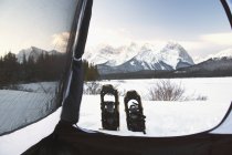 Snowshoes Seen From Interior Of Tent — Stock Photo